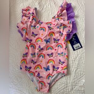Ruffle Butts Pink Rainbow and Butterfly Swimsuit